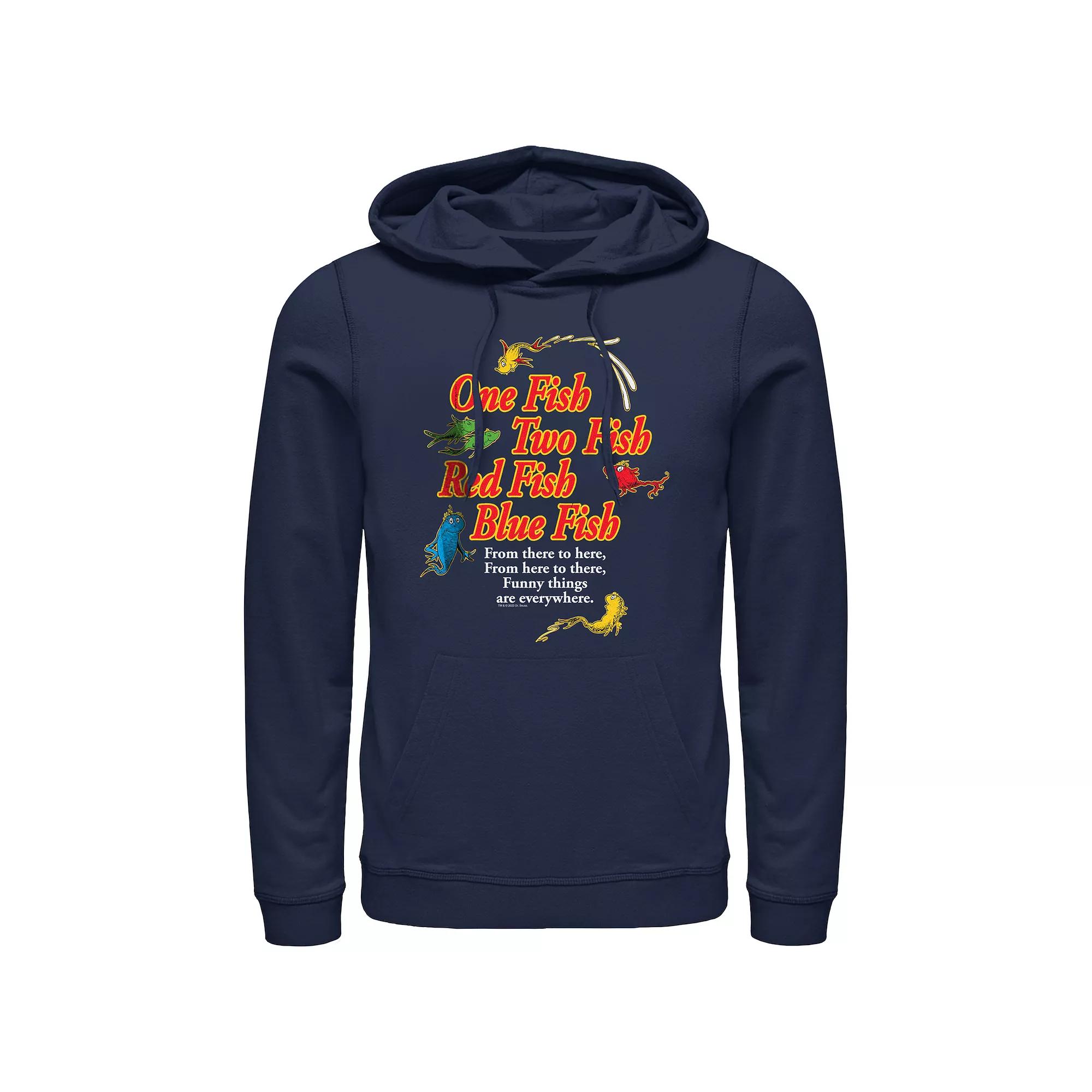 Men's Dr. Seuss One Fish Two Fish Red Fish Blue Fish Poster Graphic Hoodie, Size: Small Product Image