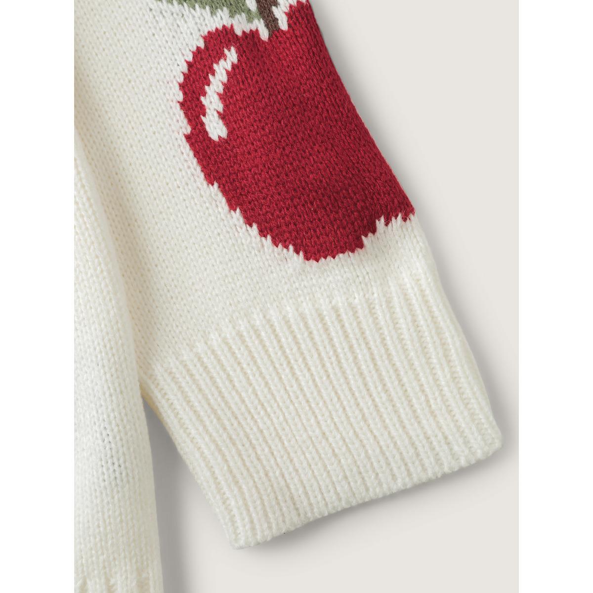 Plus Size Sweet Apple Print Jacquard Print Pullover Ivory Women Playful Loose Long Sleeve Round Neck Casual Pullovers BloomChic 28/5X Product Image