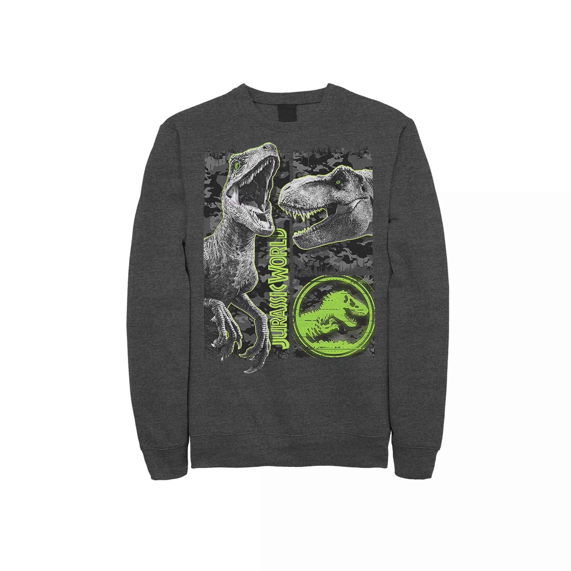 Men's Jurassic World Two Raptor T-Rex Camo Scratch Sweatshirt, Size: XL, Grey Heather Product Image