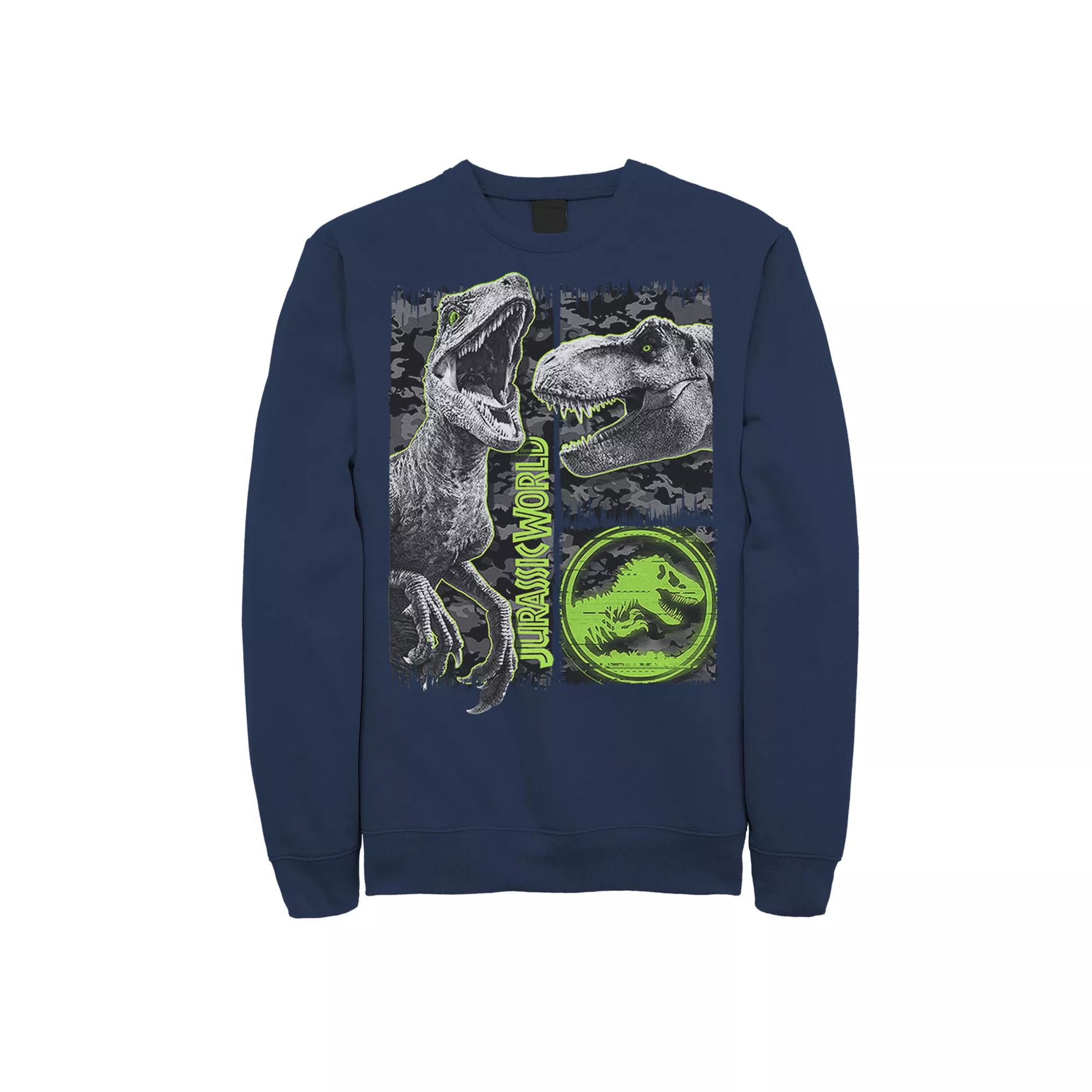 Men's Jurassic World Two Raptor T-Rex Camo Scratch Sweatshirt, Size: XL, Grey Heather Product Image