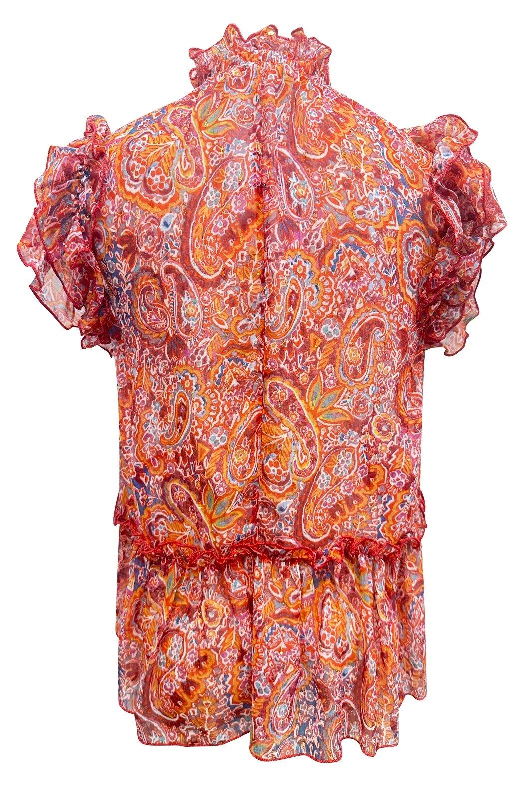 High-Neck Ruffle Sleeve Floral Blouse Product Image