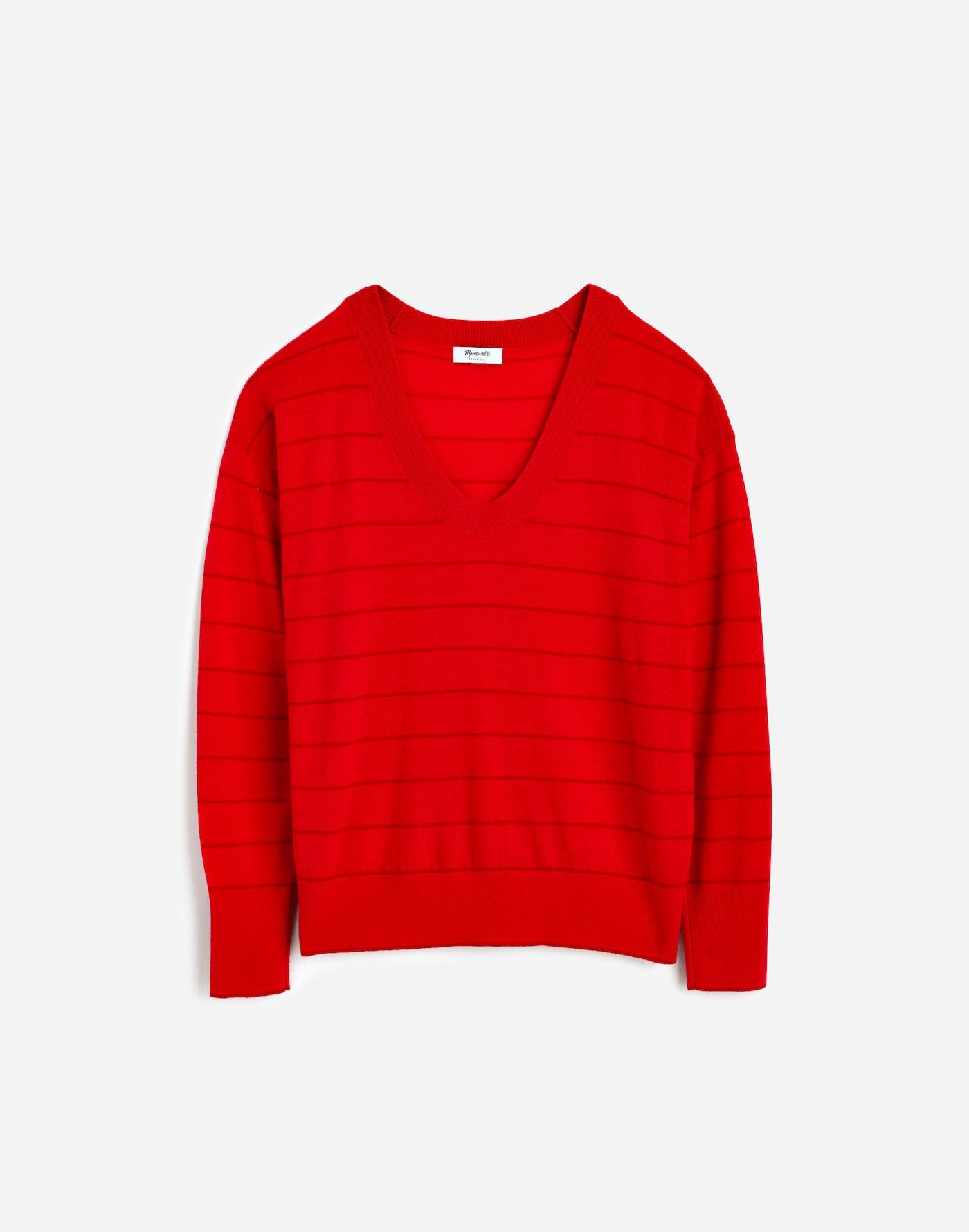 Cashmere U-Neck Pullover in Stripe Product Image
