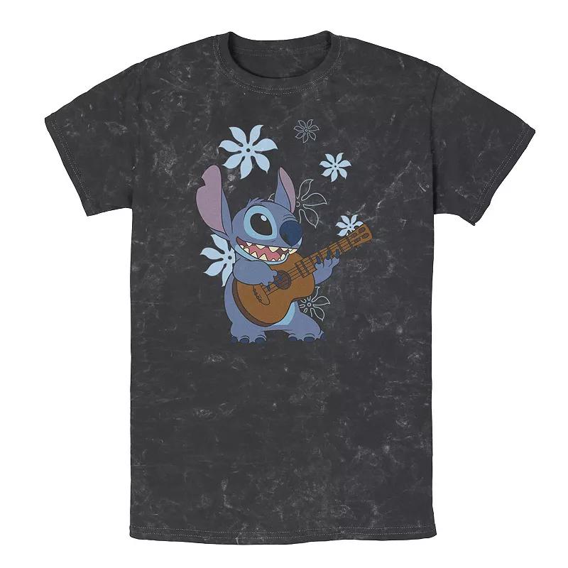 Disney's Lilo & Stitch Men's Flowers Background Wash Tee, Size: Large, Black Product Image