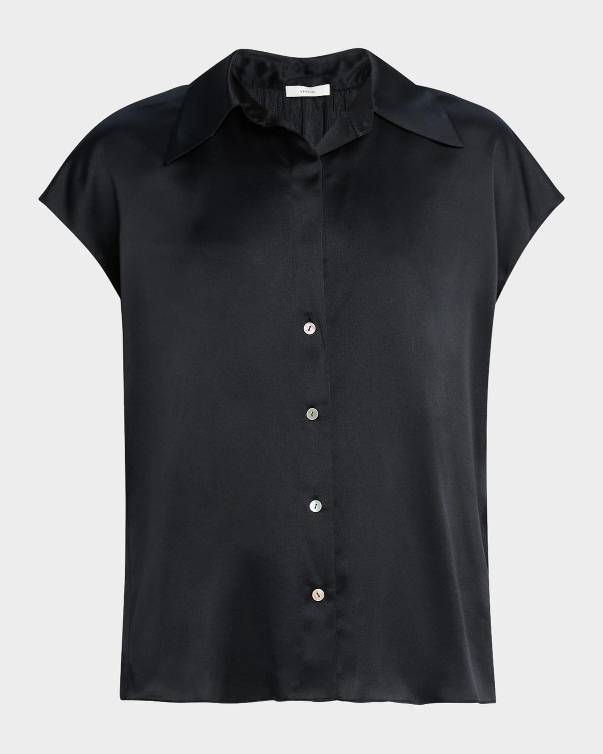 Womens Cap-Sleeve Silk Blouse Product Image