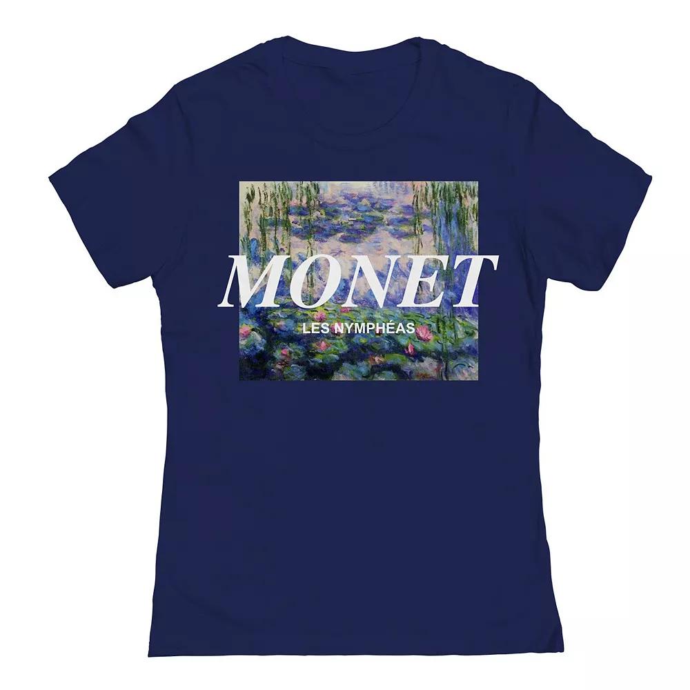 Junior's Monet Lillies Distressed Womens Graphic Tee, Girl's, Size: XL, Blue Product Image