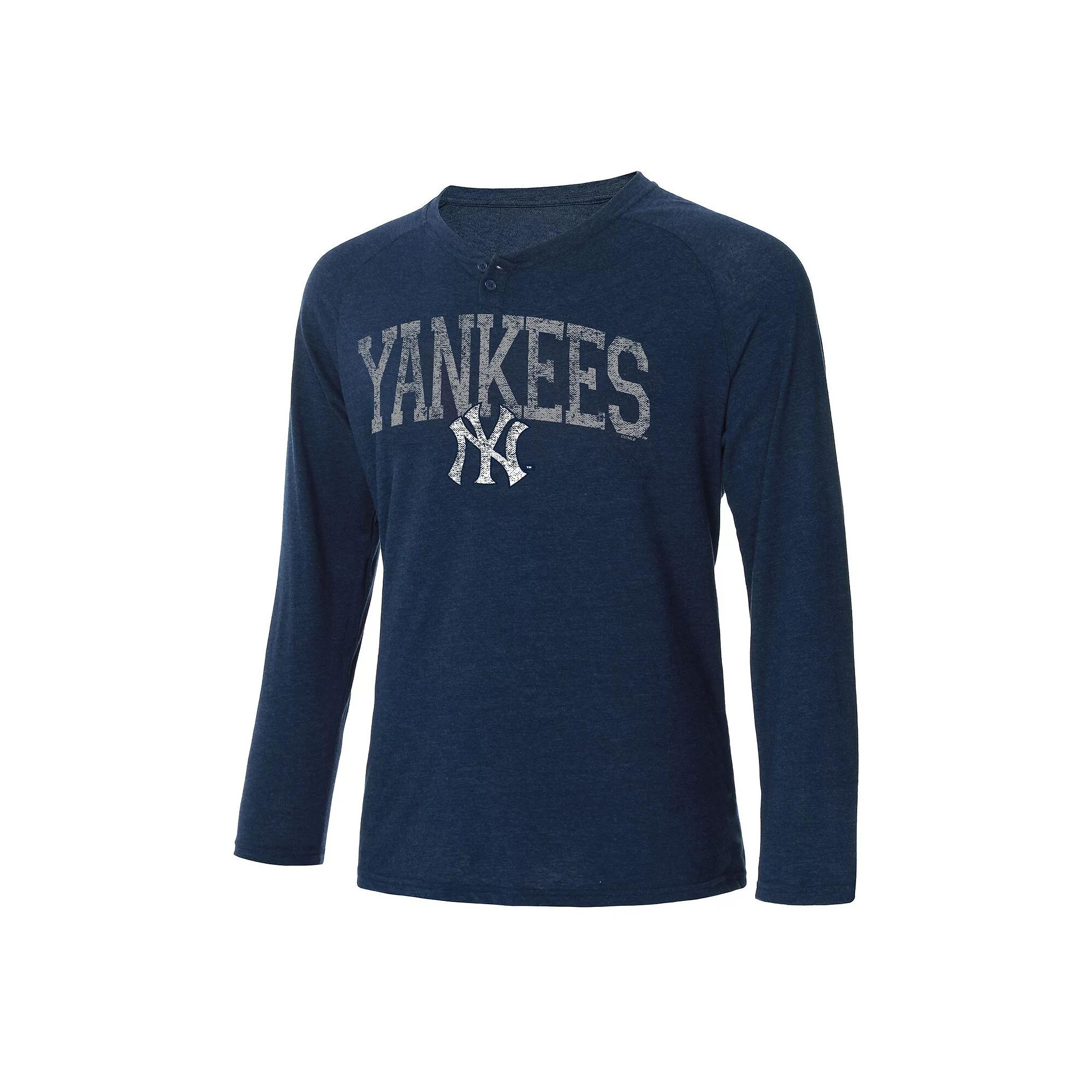 Men's Concepts Sport Navy New York Yankees Inertia Raglan Long Sleeve Henley T-Shirt, Size: 4XL, Blue Product Image