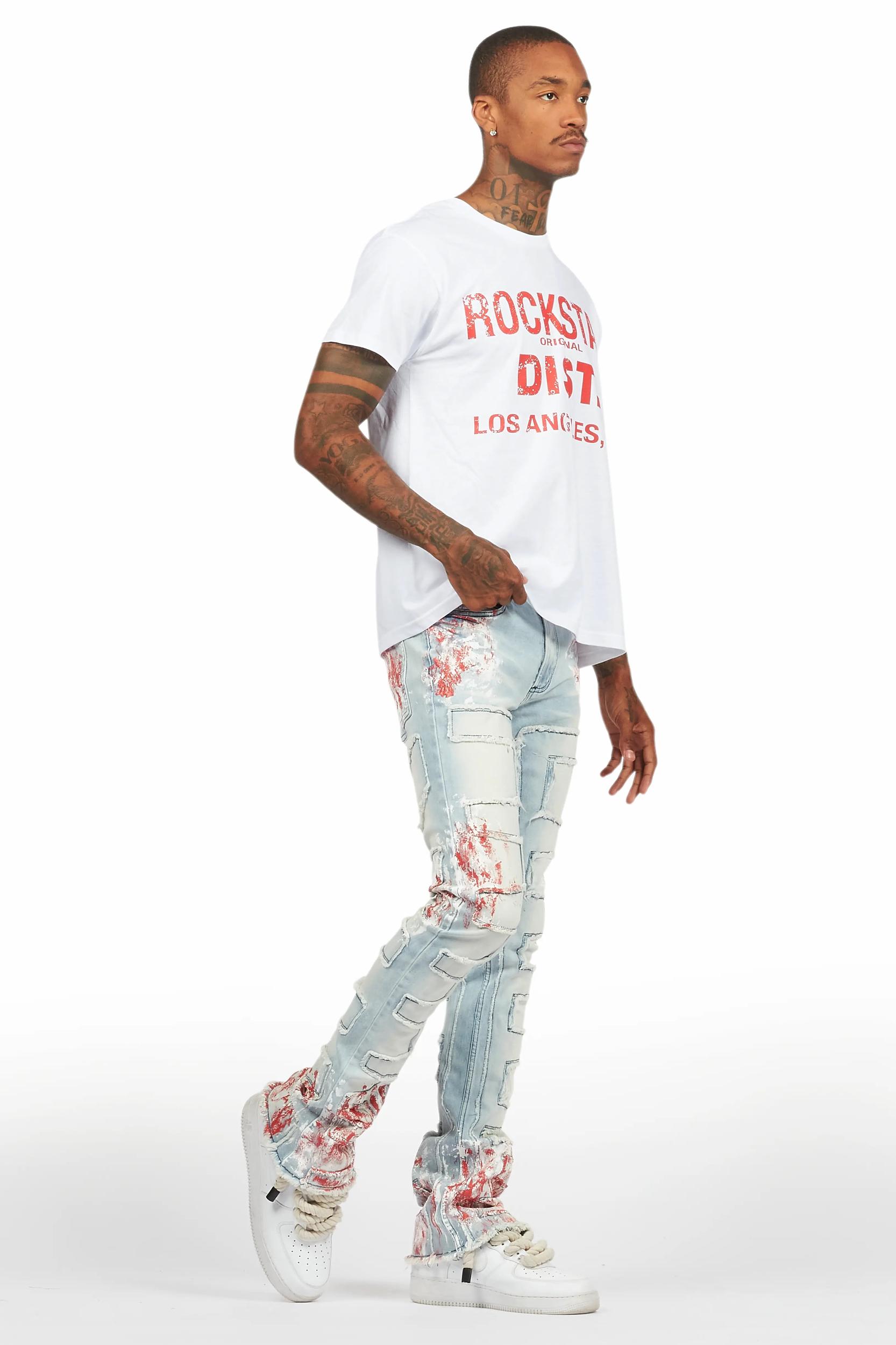 Saxon White/Red T-Shirt/Stacked Flare Jean Set Male Product Image