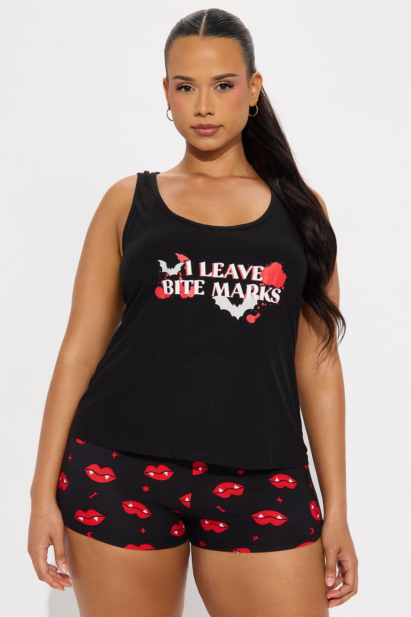 Leave Bite Marks Halloween PJ Short Set - Black/Red Female Product Image