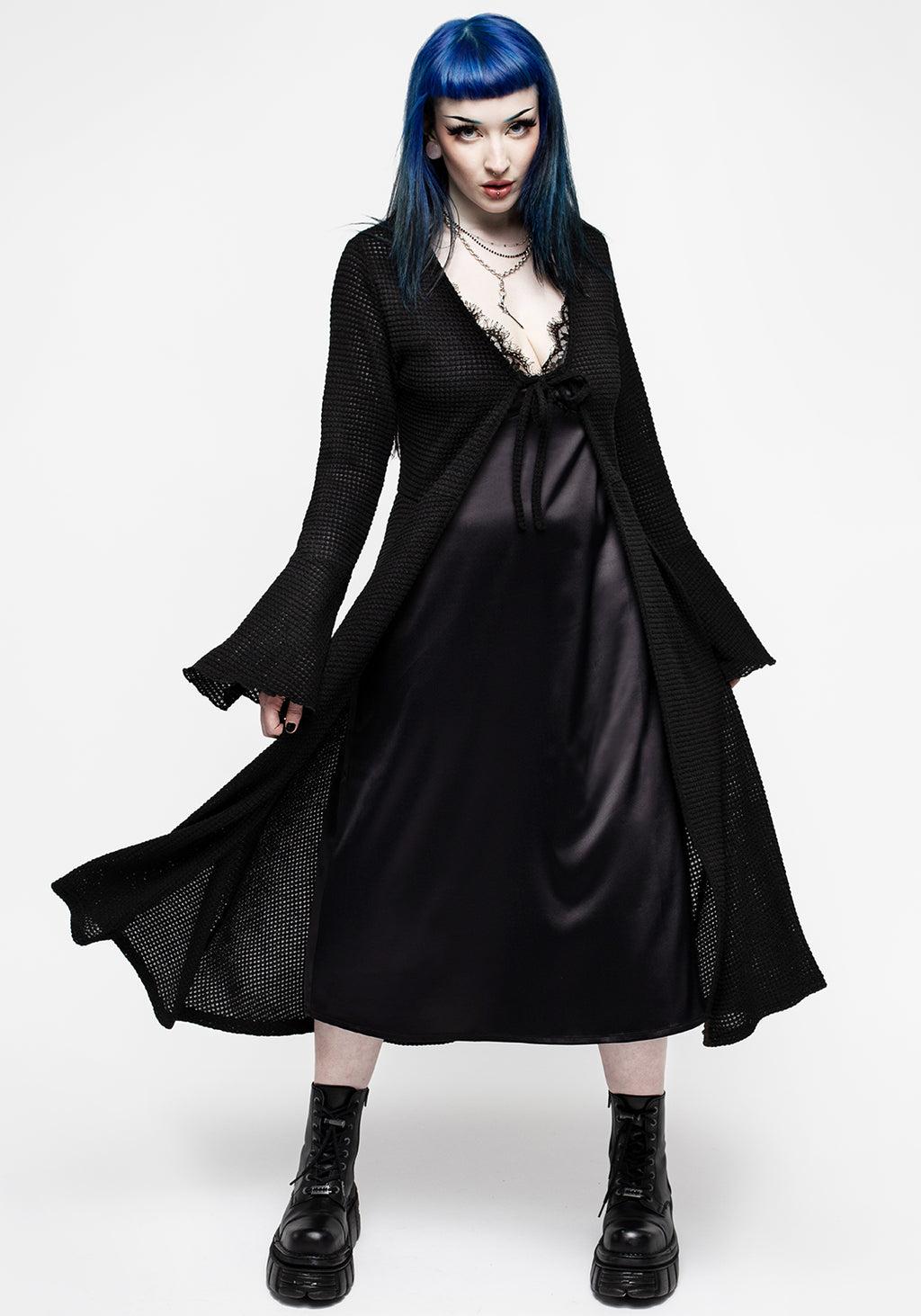 Medeina Lace Trim Satin Midi Slip Dress - Midnight Black Product Image