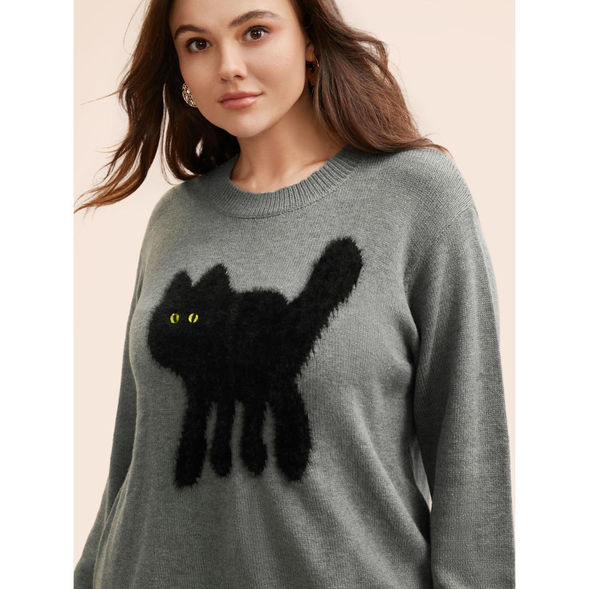 Plus Size Supersoft Essentials Cat Slit Hem Pullover Mediumgray Women Casual Long Sleeve Round Neck Everyday Pullovers BloomChic 30/6X Product Image