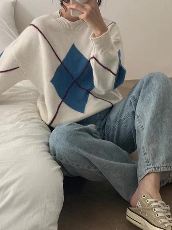 Vintage Argyle Pattern Pullover Sweater Product Image