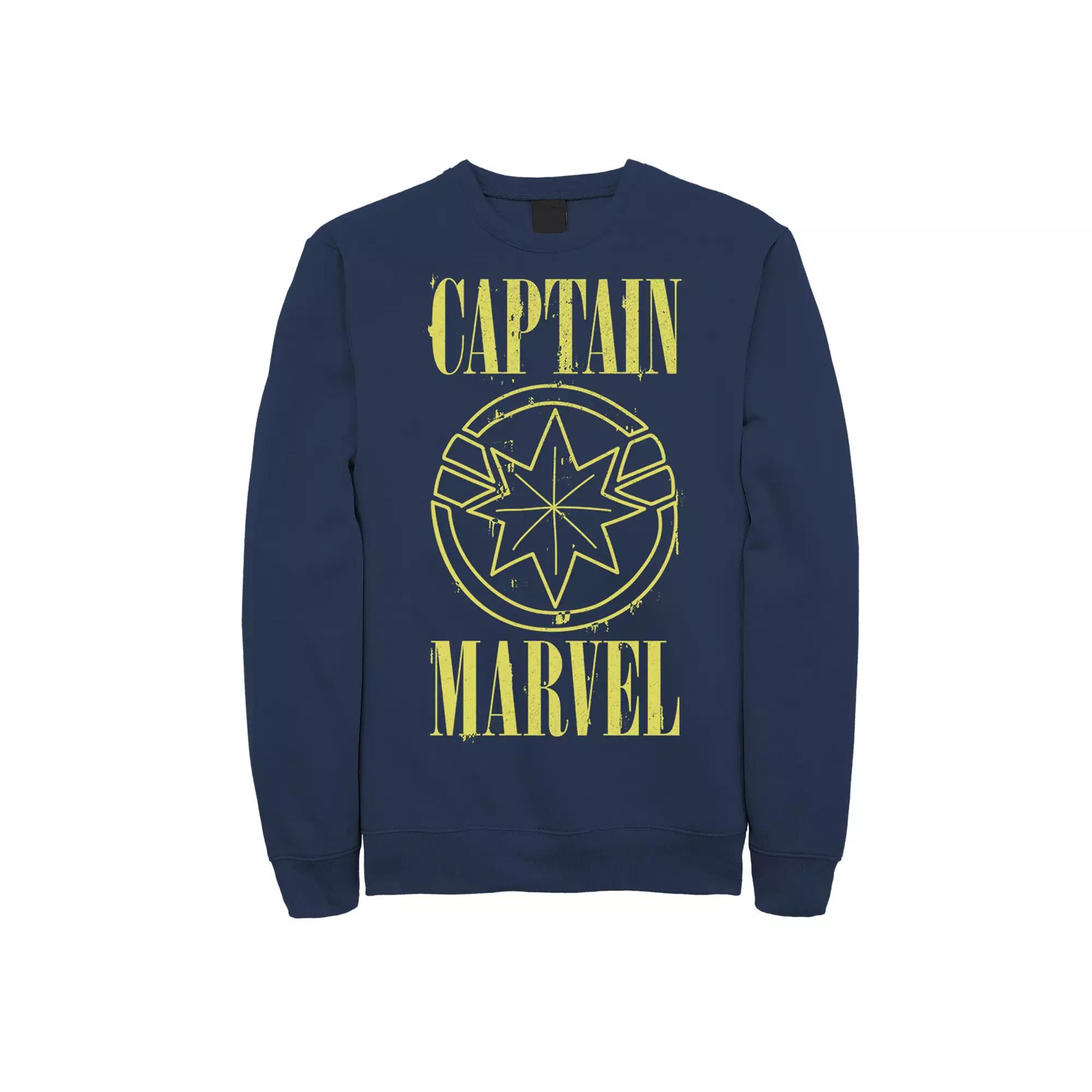 Men's Marvel Captain Marvel Yellow Paint Drip Logo Sweatshirt, Size: XL, Blue Product Image