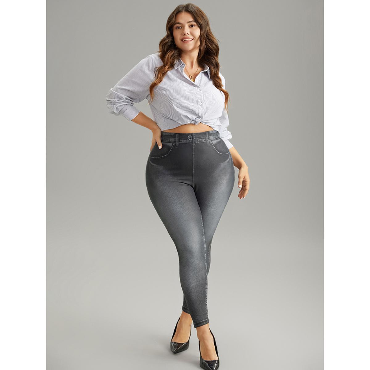 Plus Size Vintage High Rise Skinny Leggings Women Black Casual High stretch Skinny High Rise Dailywear Leggings BloomChic 14-16/1X Product Image