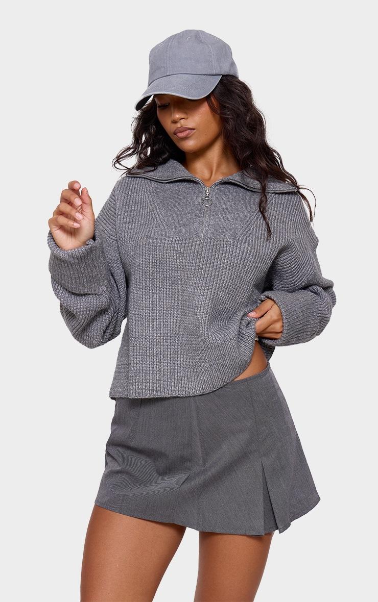 Charcoal Grey Marl Chunky Knit Half Zip Sweater Product Image