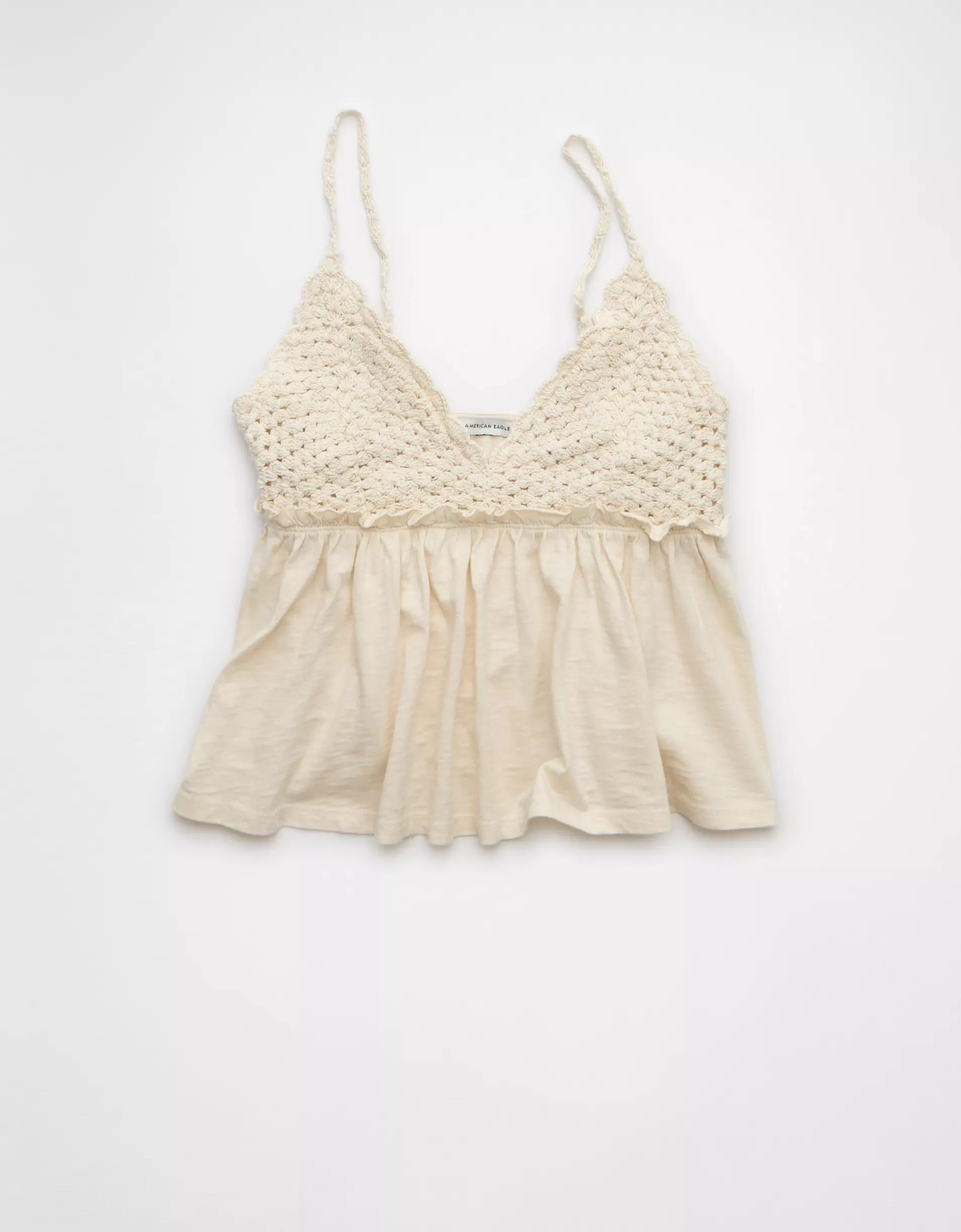 AE Sunchaser Knit Crochet Babydoll Cami Product Image