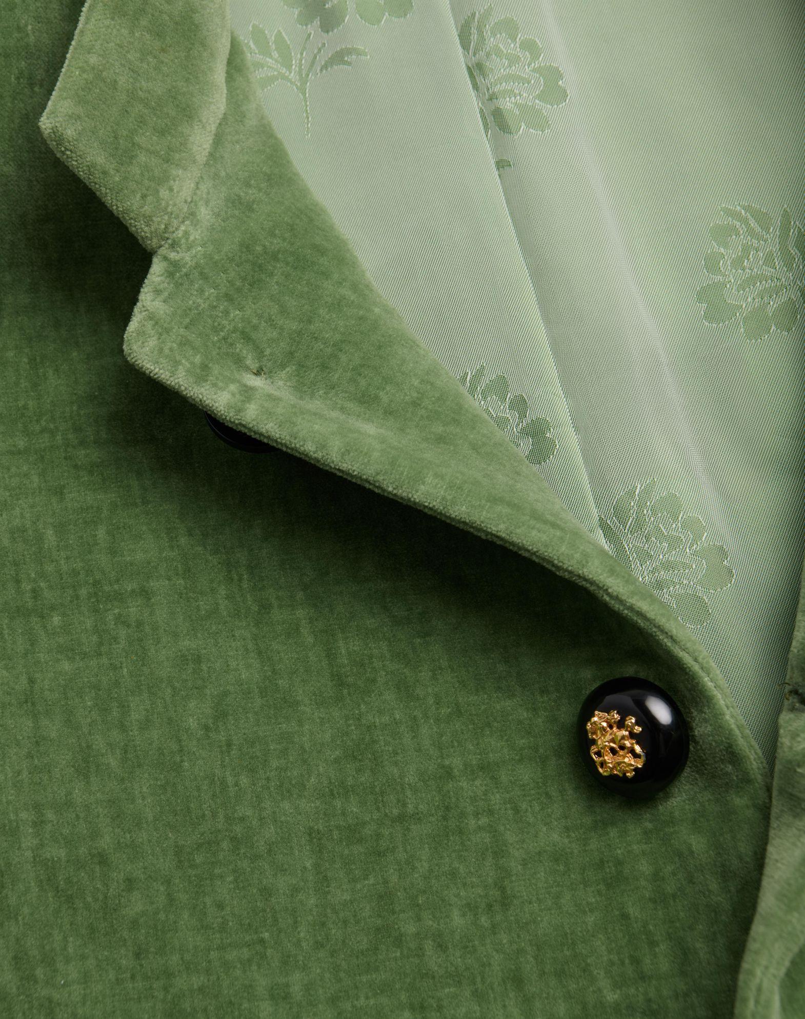 Cotton Velvet And Washed Linen Jacket With Mandarin Collar Product Image