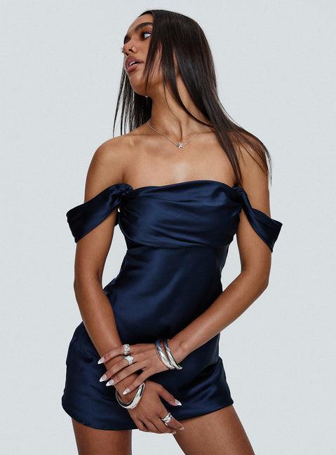 Zabbarra Off The Shoulder Mini Dress Navy Product Image