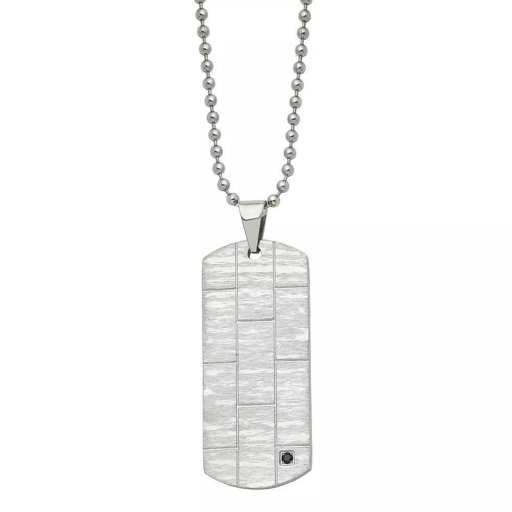 Mens Stainless Steel Black Cubic Zirconia Dog Tag Necklace Product Image