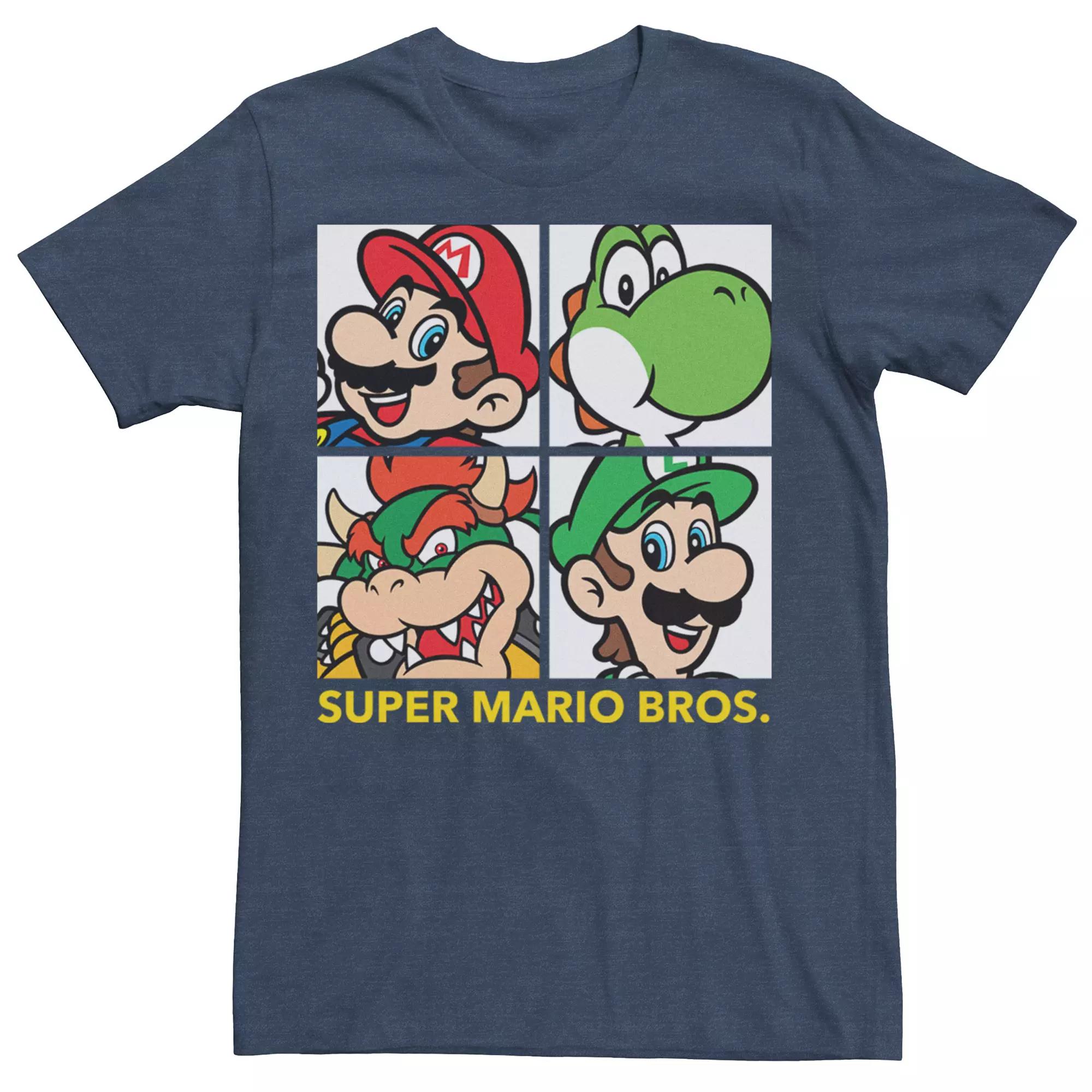 Men's Super Mario Bros Retro Square Group Shot Graphic Tee,  Product Image