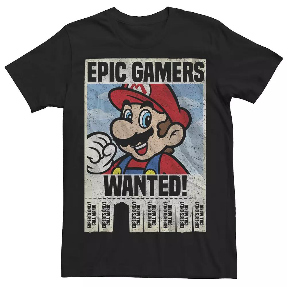 Men's Nintendo Super Mario Epic Gamers Wanted Mario Wrinkled Poster Tee,  Product Image