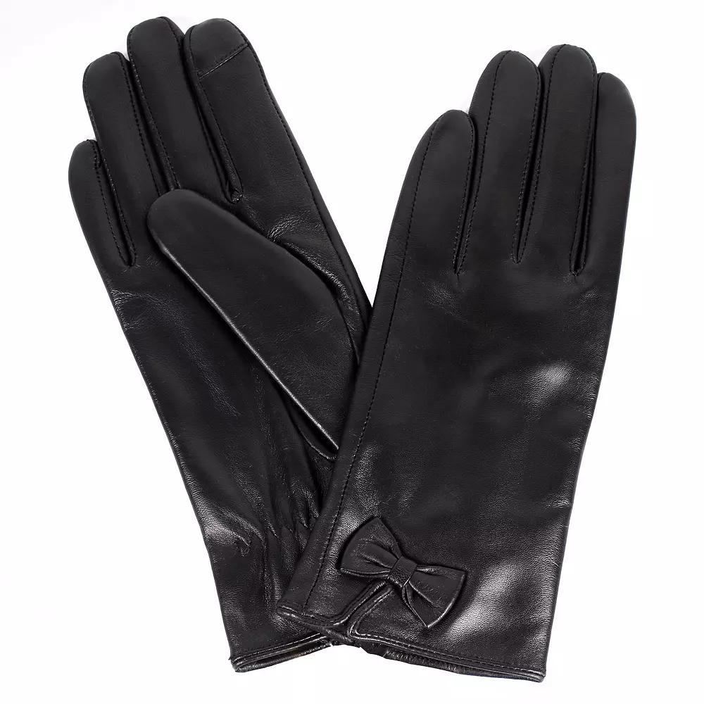 Women's Karla Hanson Leather Touchscreen Gloves with Bows,  Product Image