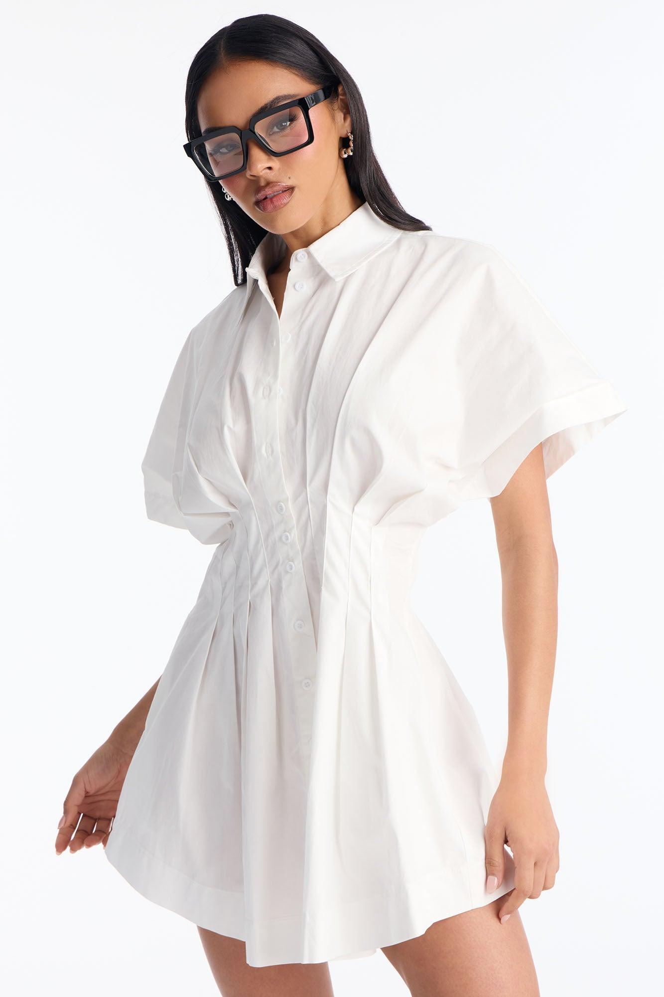 Mavis Short Sleeve Poplin Mini Dress - White Female Product Image