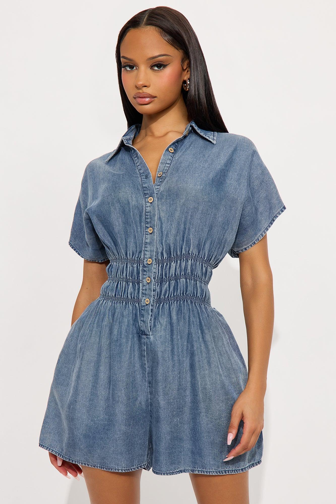 Sweet And Soft Washed Romper - Denim Female Product Image