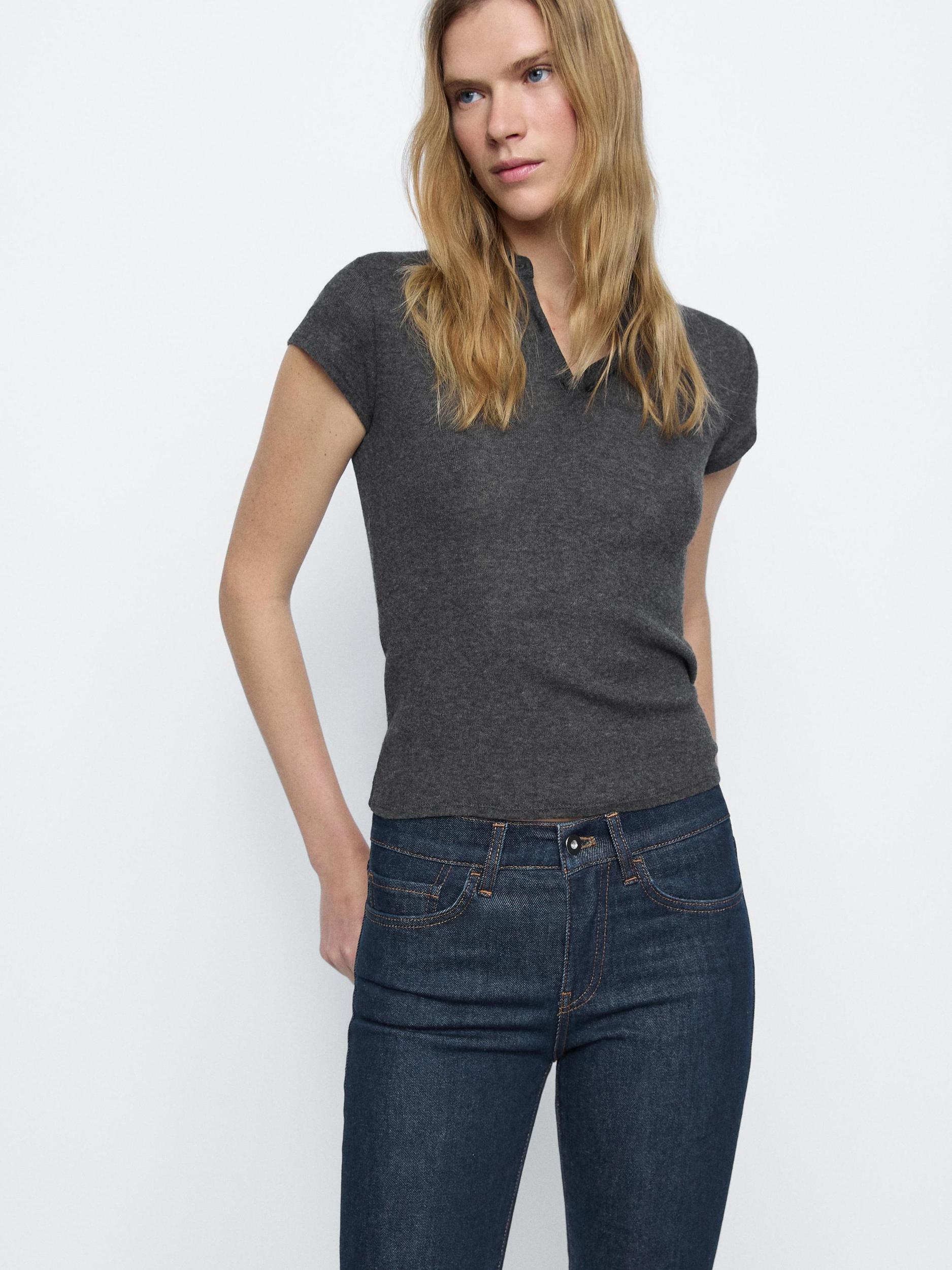 Cotton blend low-rise boot-cut jeans Product Image