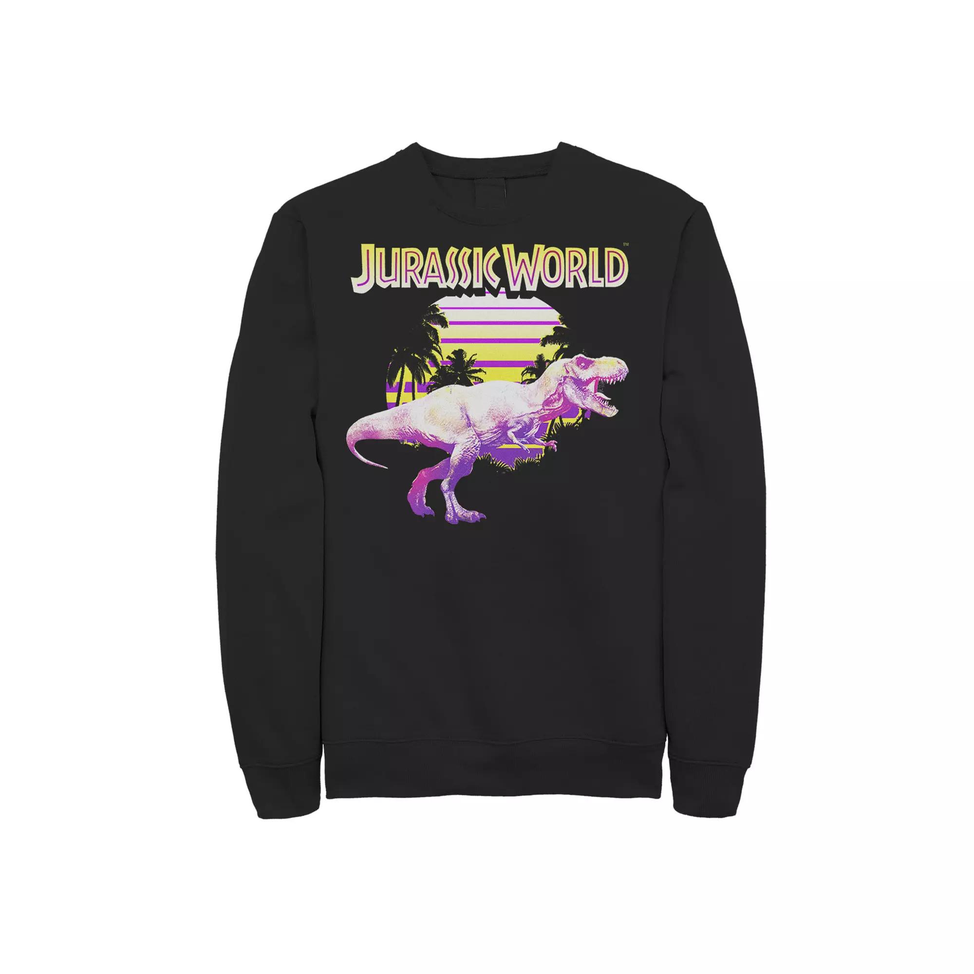 Men's Jurassic World Neon Purple & Yellow T-Rex Sweashirt, Size: XL, Black Product Image