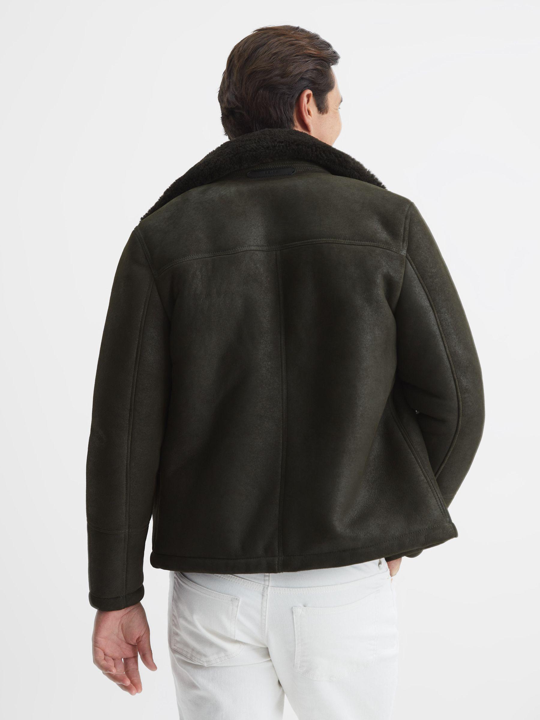 Suede Western Shearling Jacket in Forest Green Product Image
