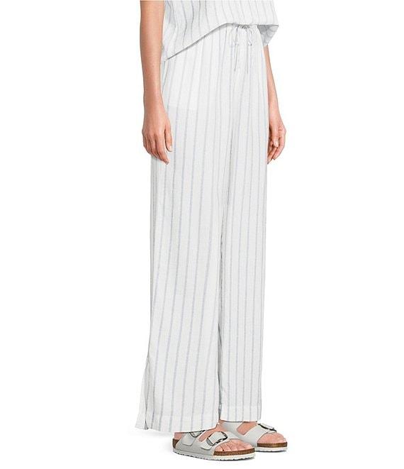 Cloth & Stone Linen Blend High Rise Wide Leg Front Drawstring Stripe Crop Coordinating Pants Product Image