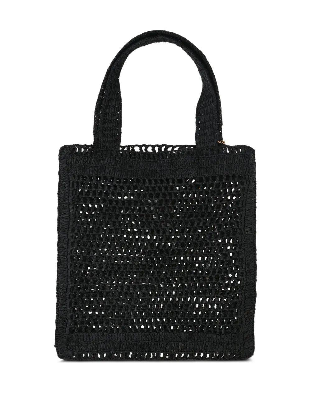 CHLOÉ Summer Banana Embellished Crocheted Embroidered Faux Raffia Tote In Black Product Image