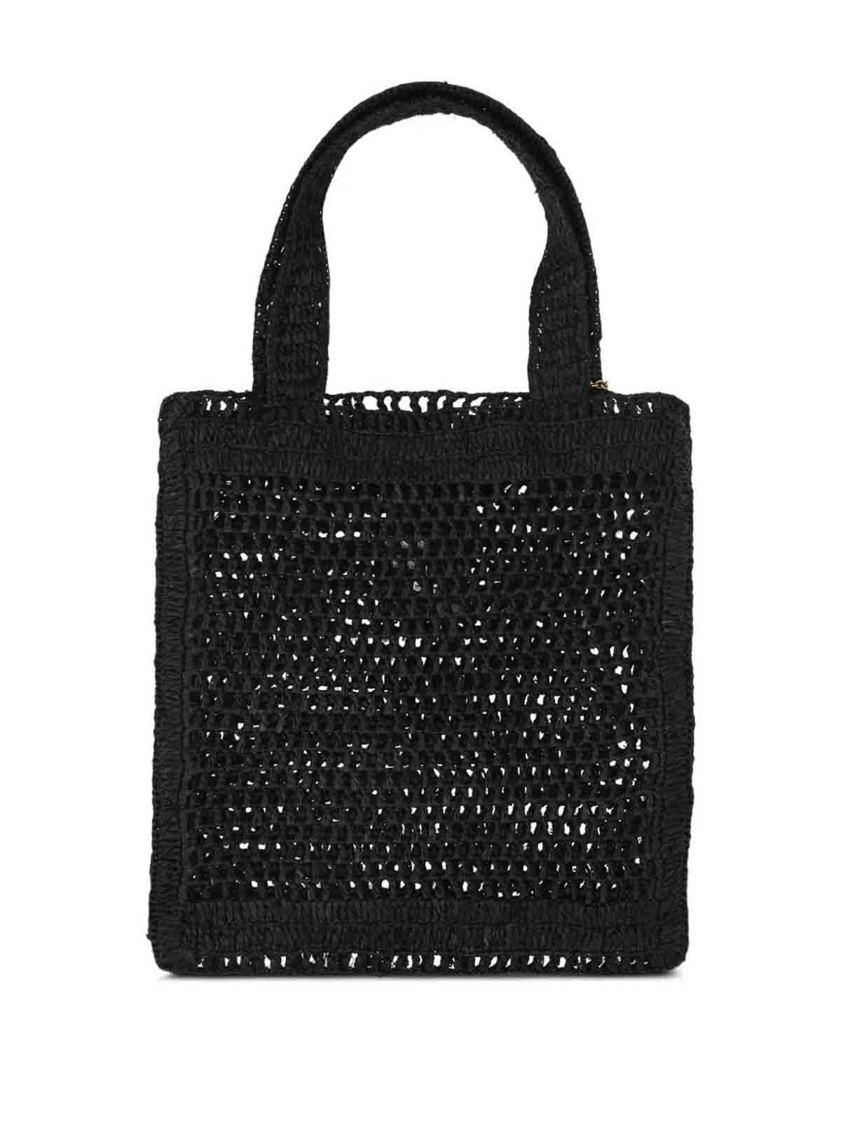 CHLOÉ Summer Banana Embellished Crocheted Embroidered Faux Raffia Tote In Black Product Image