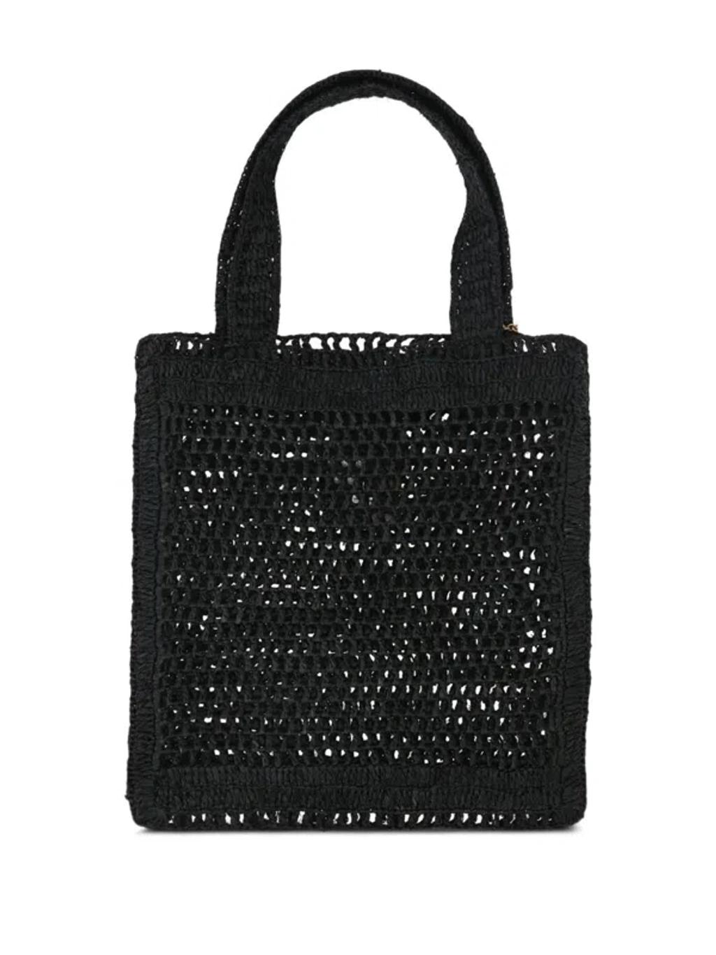 CHLOÉ Summer Banana Embellished Crocheted Embroidered Faux Raffia Tote In Black Product Image
