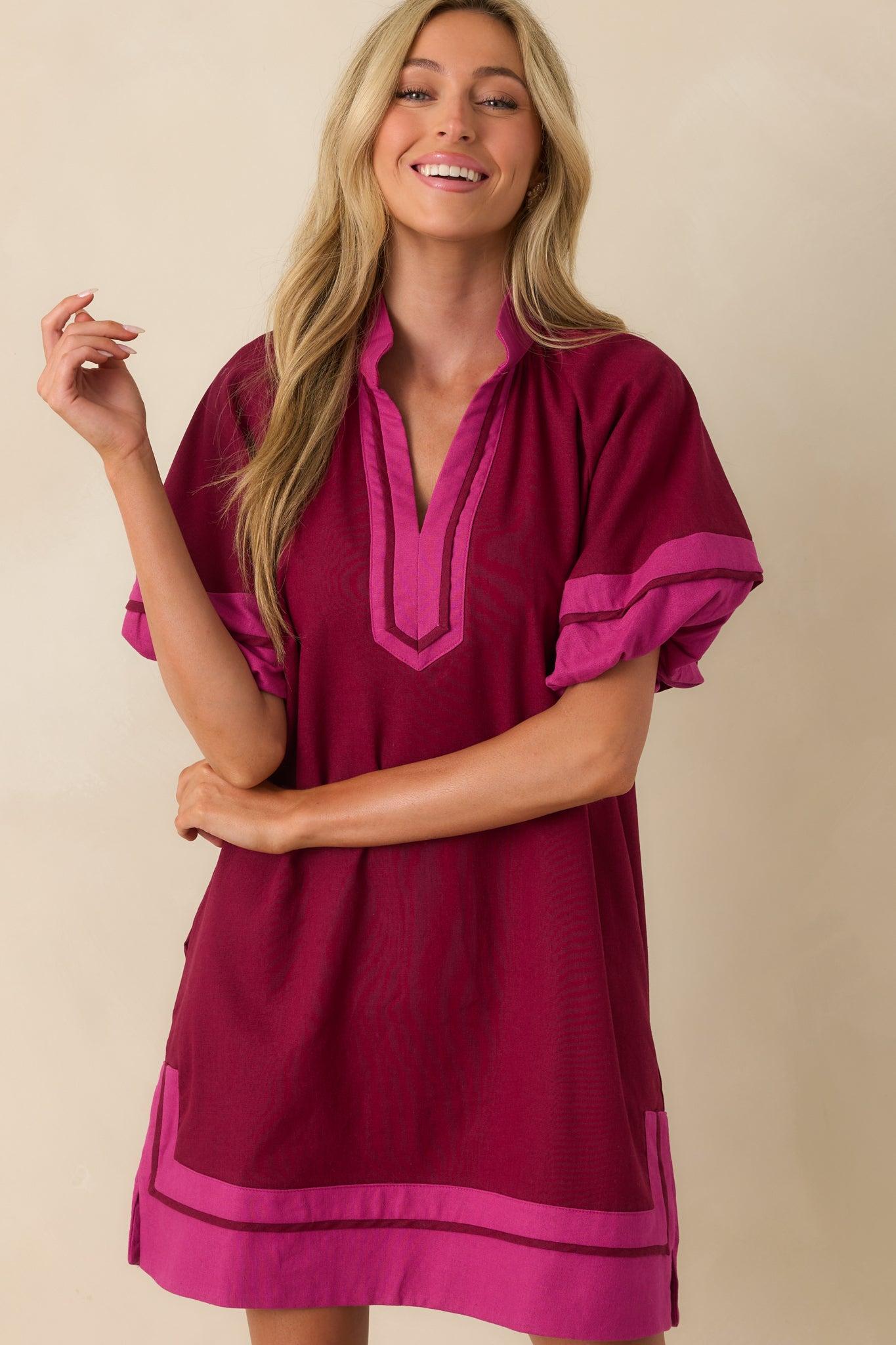 Made It Work Berry Linen Blend Short Sleeve Mini Dress L / Berry Product Image