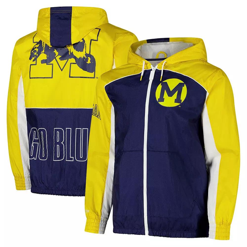Men's Mitchell & Ness Navy Michigan Wolverines Big Shot Premium Full-Zip Windbreaker, Size: Medium, Blue Product Image