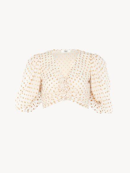 Fluid cropped top in silk jacquard & lurex Product Image