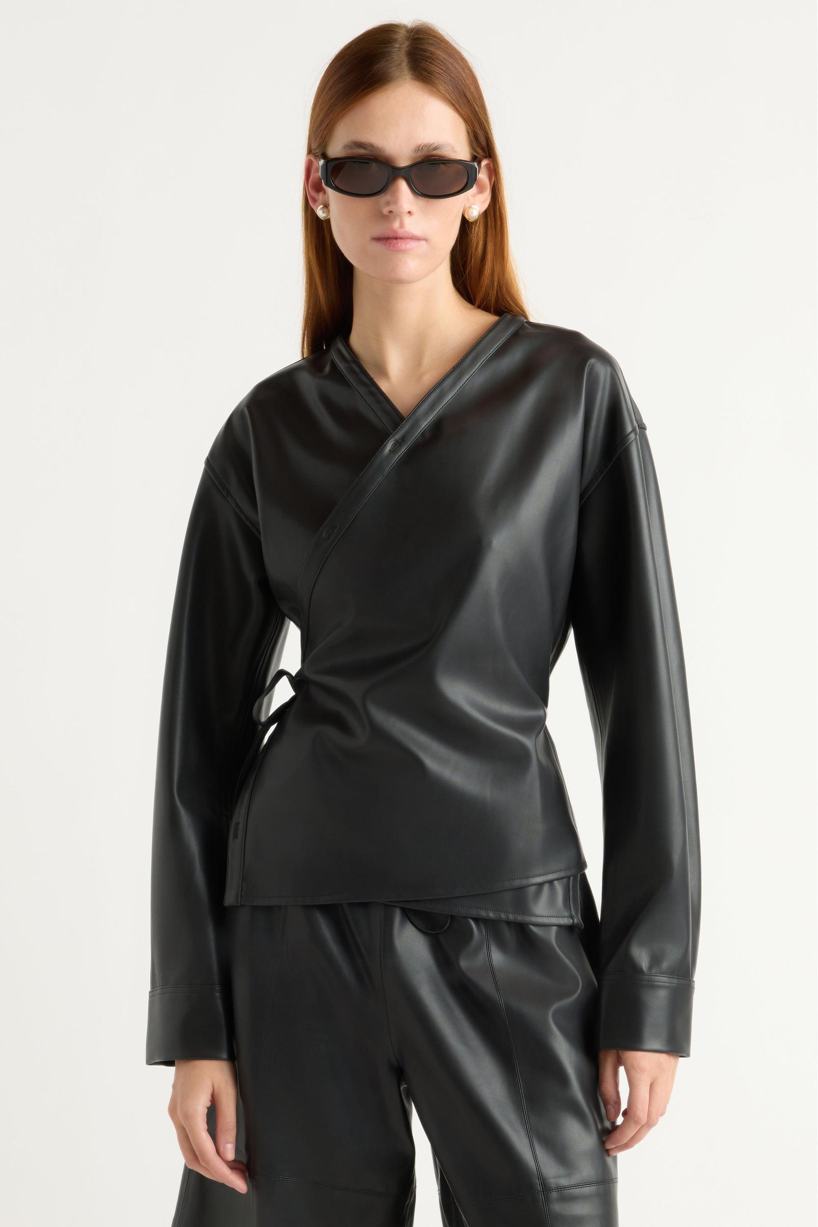Sarit Vegan Leather Wrap Top Product Image