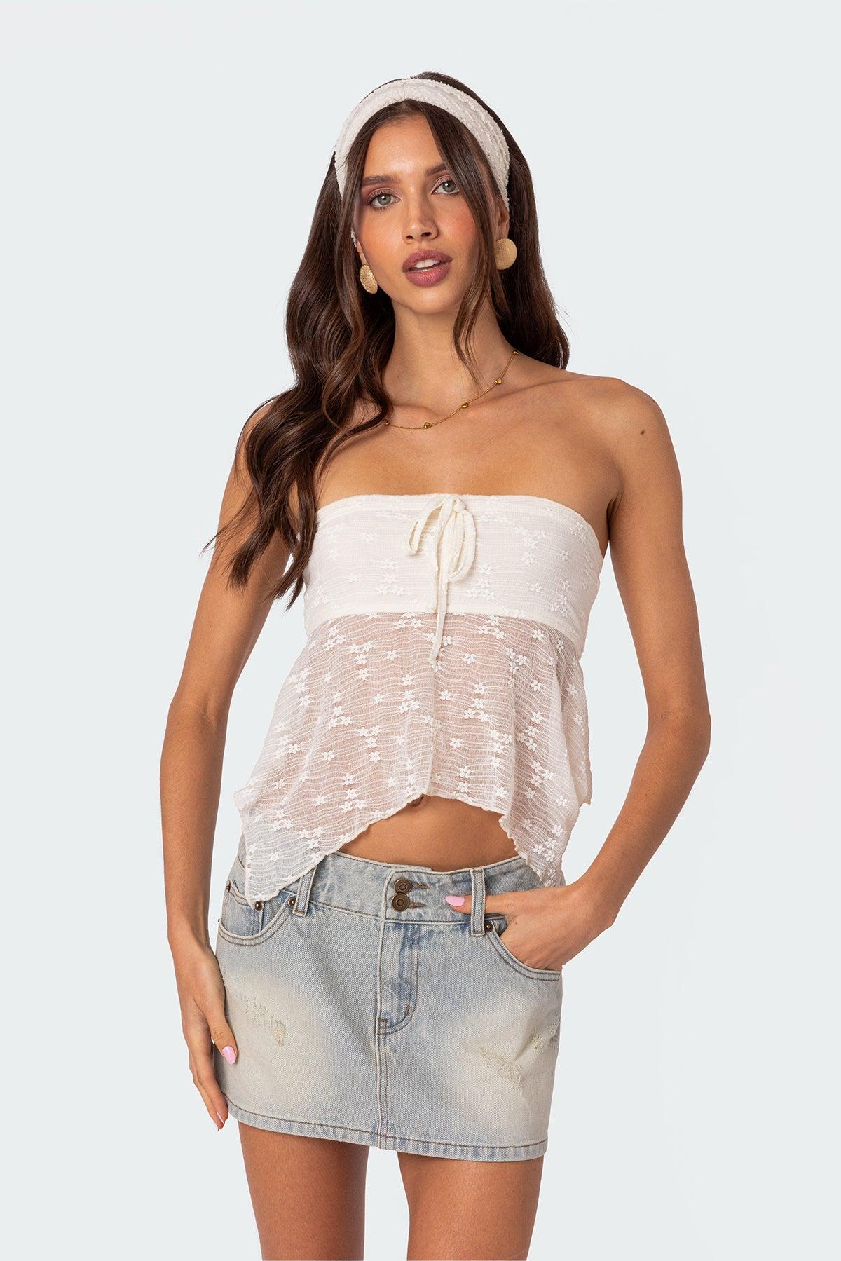 Embroidered Sheer Strapless Top Product Image