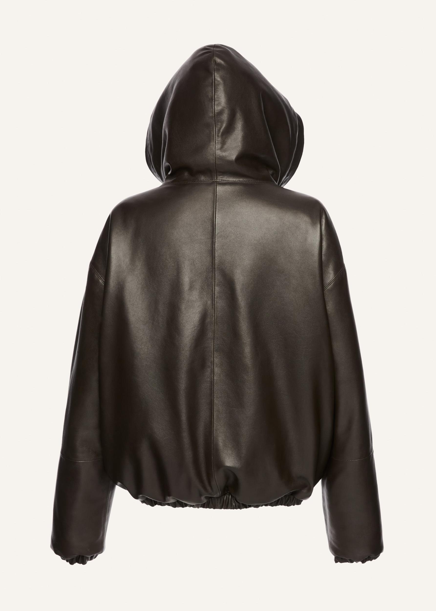 Lace-detail zip up hoodie in black leather Product Image