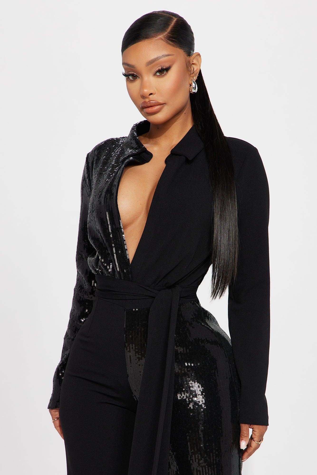 All By Myself Sequin Jumpsuit  - Black Product Image