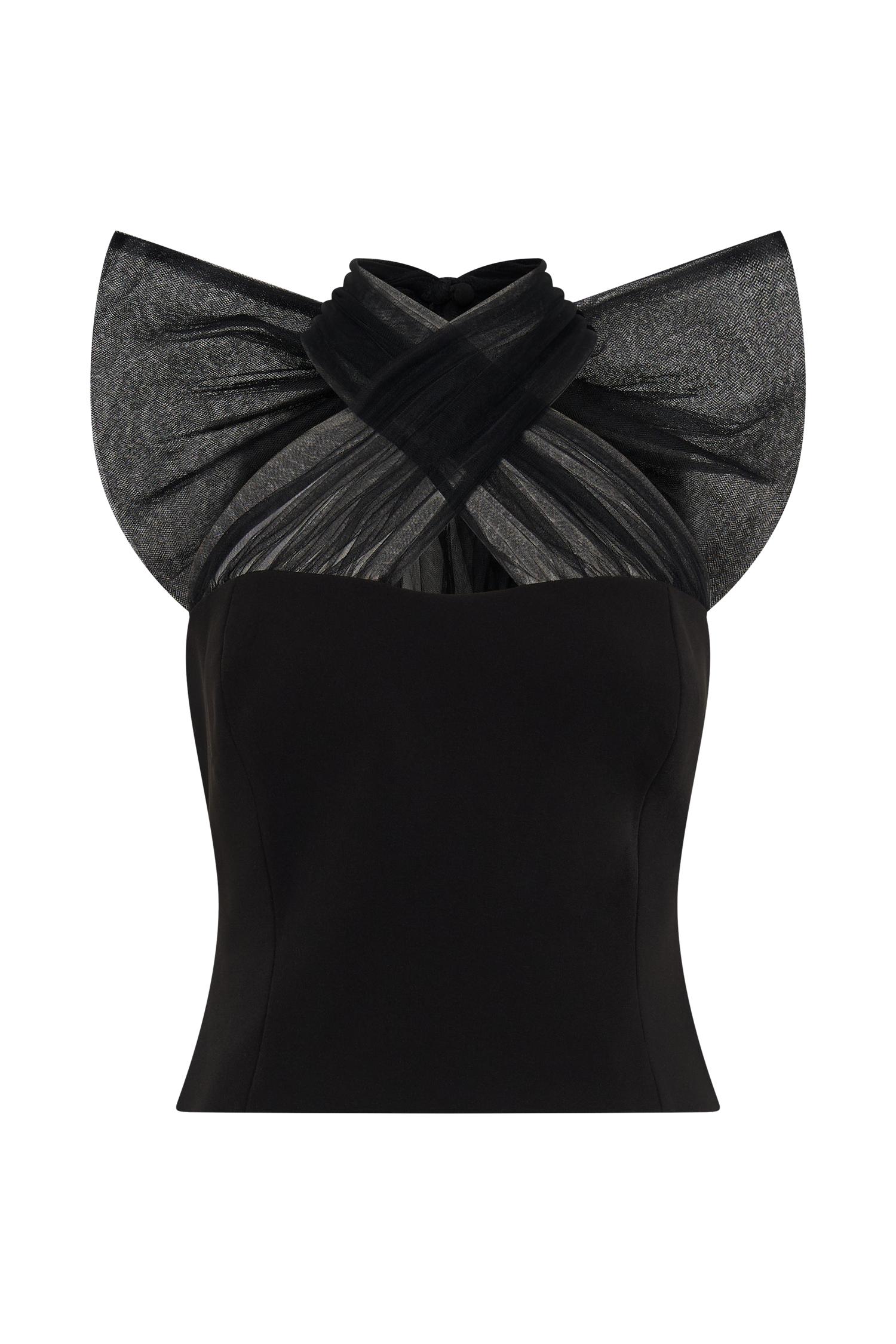 Maryam Tulle Bow Top - Black Product Image