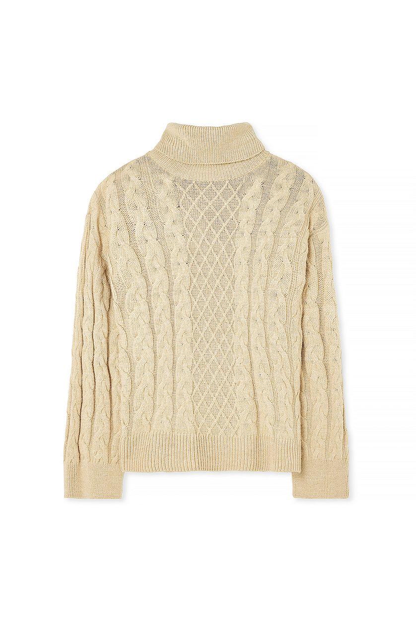 Turtle Neck Knitted Cable Sweater Product Image