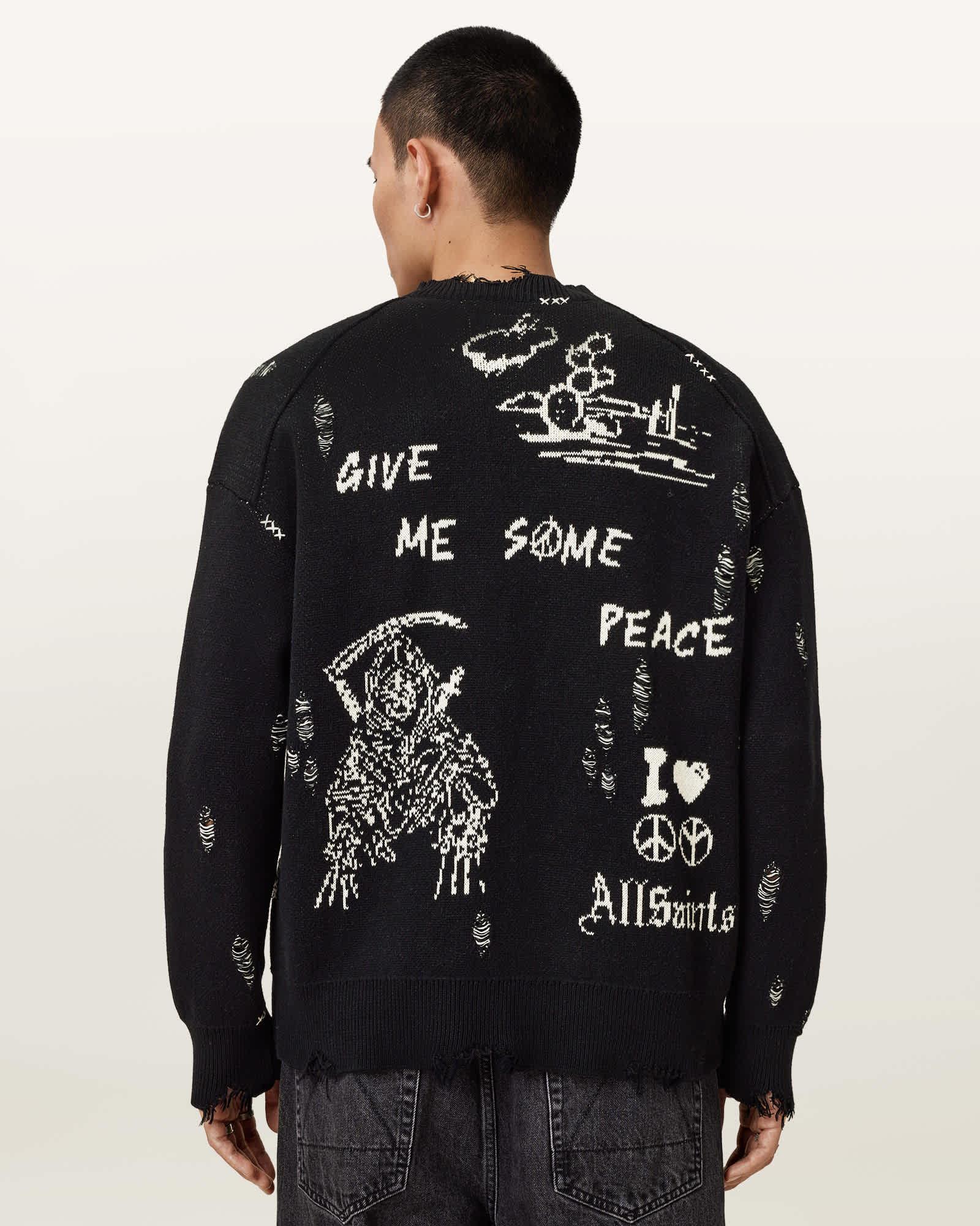 Caledon Oversized Jacquard Cardigan BLACK/CHALK WHITE | ALLSAINTS US Product Image