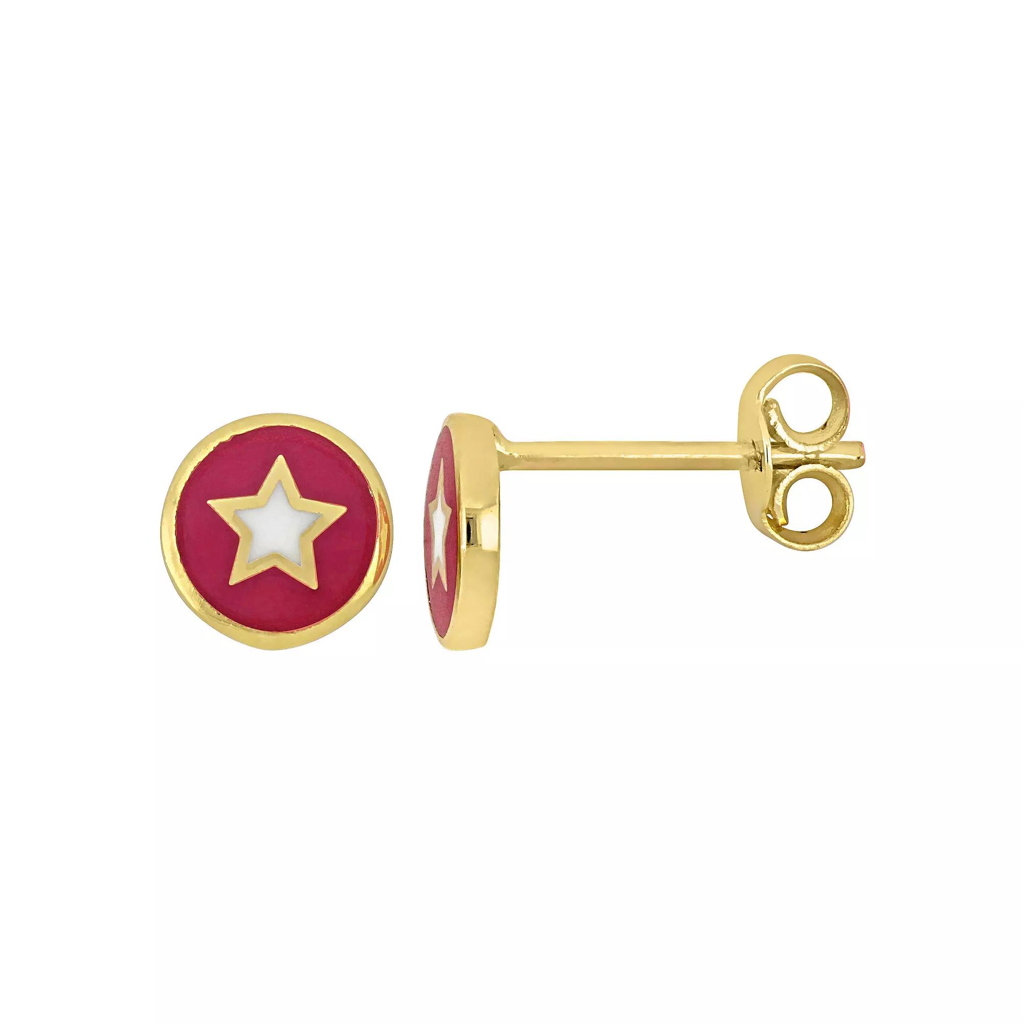 Stella Grace 14k Gold Pink & White Enamel Star Medallion Stud Earrings, Women's Product Image