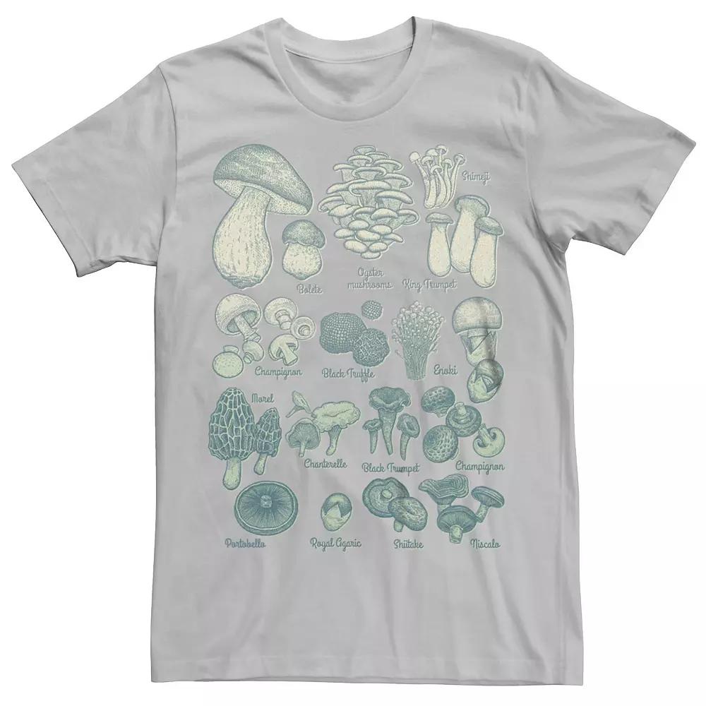 Men's Mushrooms Chart Drawing Graphic Tee, Size: Large, Silver Product Image