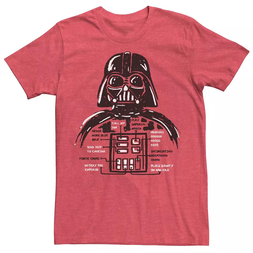Men's Star Wars Darth Vader Button Options Doodle Tee, Size: Large, Red Grey Product Image