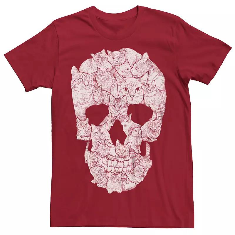 Men's Sketchy Cats Skull Graphic Tee, Size: XL, Red Product Image