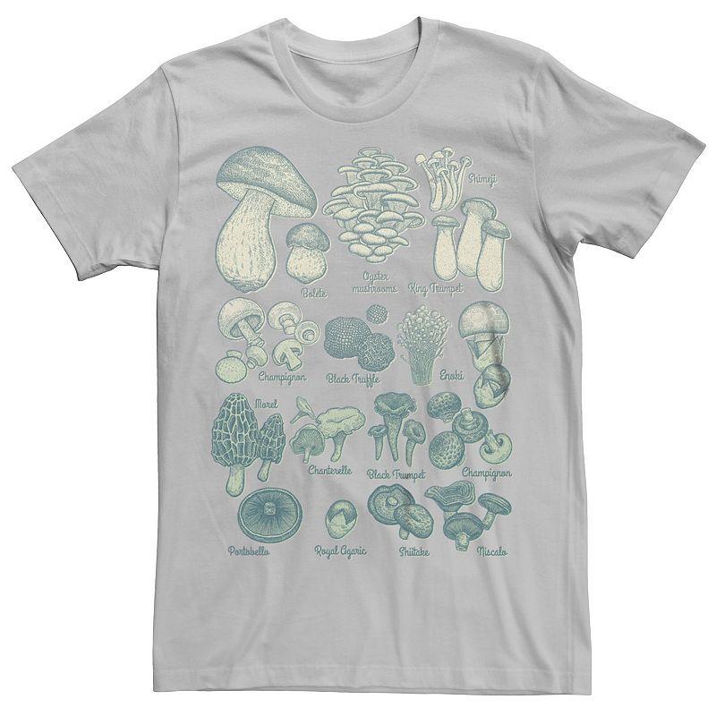 Men's Mushrooms Chart Drawing Graphic Tee, Size: Large, Silver Product Image