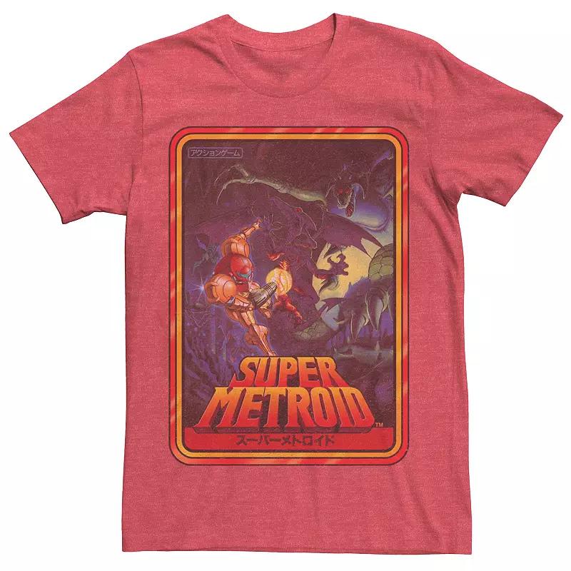 Men's Super Metroid Kanji Game Box Art Tee, Size: Large, Red Grey Product Image